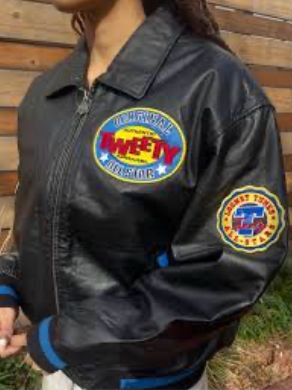 Vintage Classic Looney Tunes Collection Tweety Bird Size M Black Leather Jacket